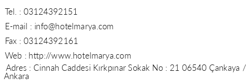 Marya Hotel telefon numaralar, faks, e-mail, posta adresi ve iletiim bilgileri